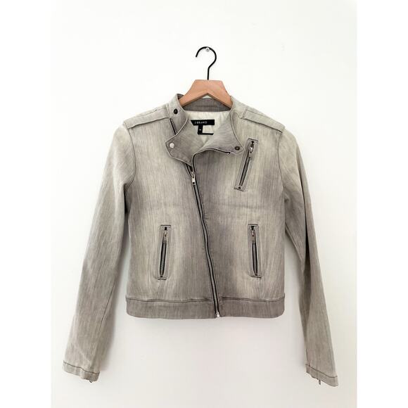 J Brand Lunar Denim Moto Jacket Medium Gray Biker Casual Baddie Punk Indie - Picture 2 of 10